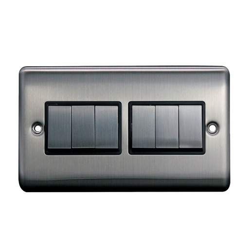 Caradok 6G 2Way 10A Switch Brushed Chrome Black Insert - Caradok - The Curve - Brushed Steel