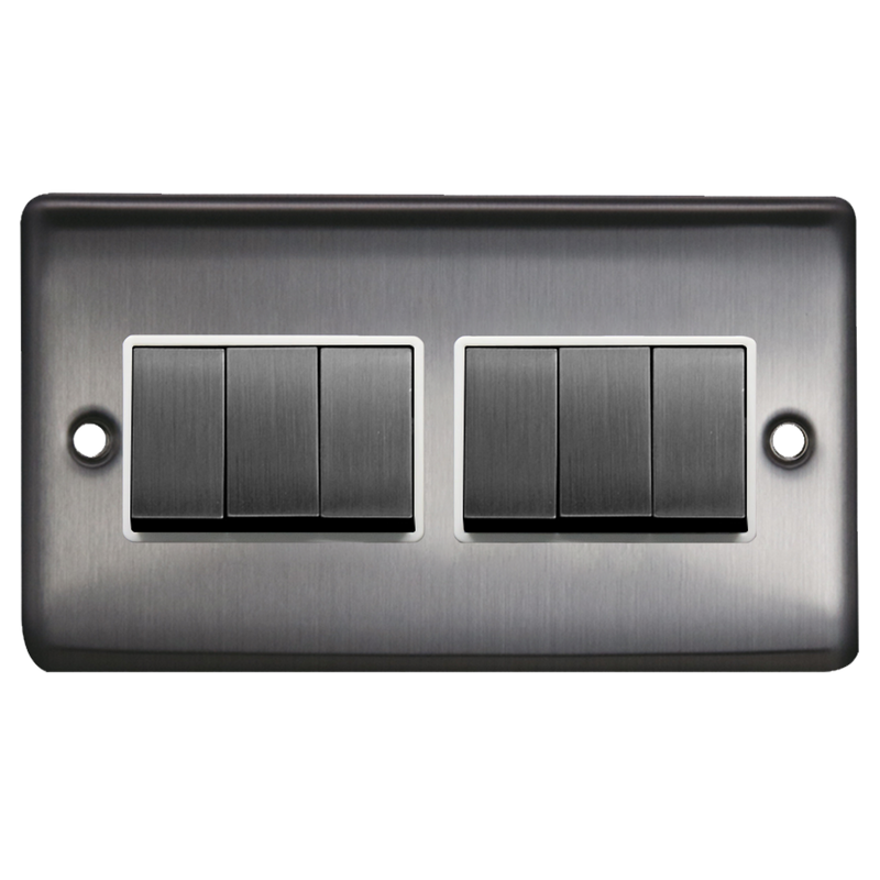 Caradok 6G 2Way 10A Switch Brushed Chrome White Insert - Caradok - The Curve - Brushed Steel