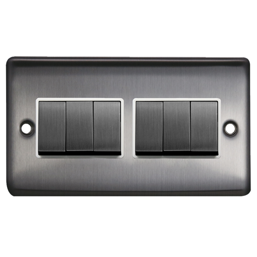 Caradok 6G 2Way 10A Switch Brushed Chrome White Insert - Caradok - The Curve - Brushed Steel