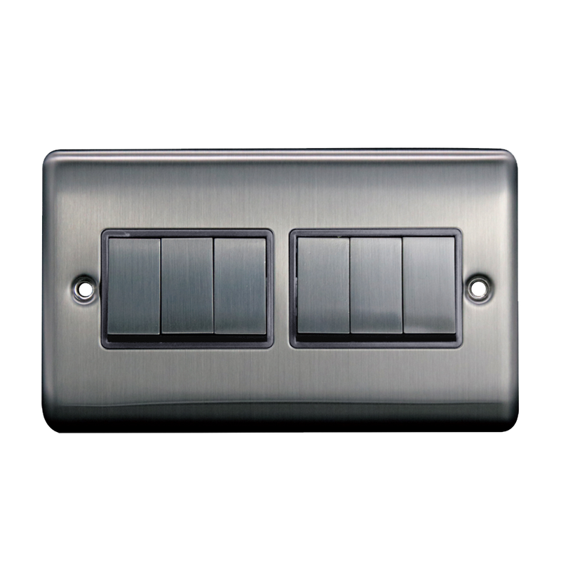 Caradok 6G 2Way 10A Switch Brushed Chrome Grey Insert - Hardware > Power & Electrical Supplies > Electrical Switches Caradok - The Curve - Brushed Steel