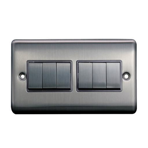 Caradok 6G 2Way 10A Switch Brushed Chrome Grey Insert - Hardware > Power & Electrical Supplies > Electrical Switches Caradok - The Curve - Brushed Steel