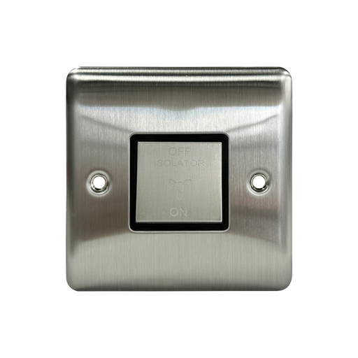 Caradok 3 Pole Fan Isolator Switch Brushed Chrome Black Insert - Caradok - The Curve - Brushed Steel