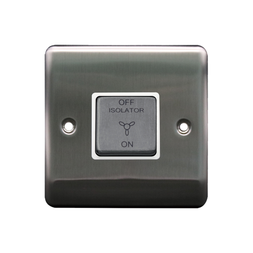 Caradok 3 Pole Fan Isolator Switch Brushed Chrome White Insert - Caradok - The Curve - Brushed Steel