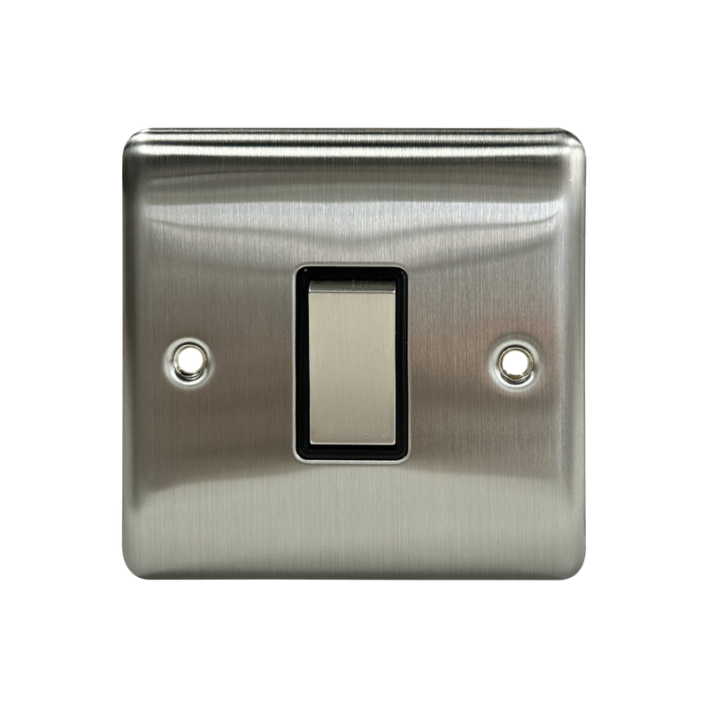 Caradok 1G Intermediate 10A Switch Brushed Chrome Black Insert - Caradok - The Curve - Brushed Steel
