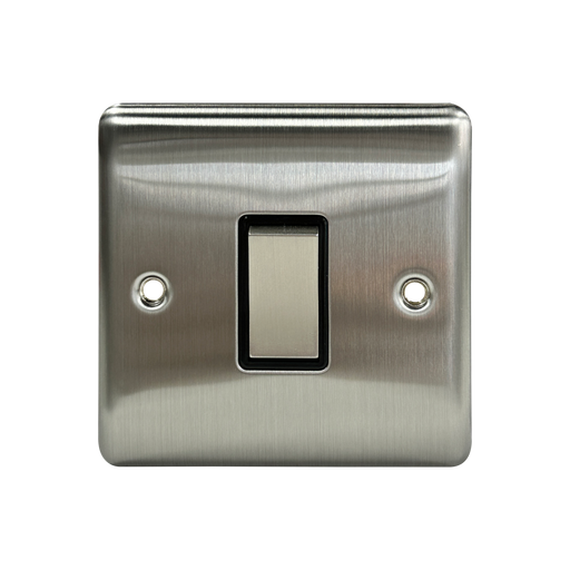 Caradok 1G Intermediate 10A Switch Brushed Chrome Black Insert - Caradok - The Curve - Brushed Steel