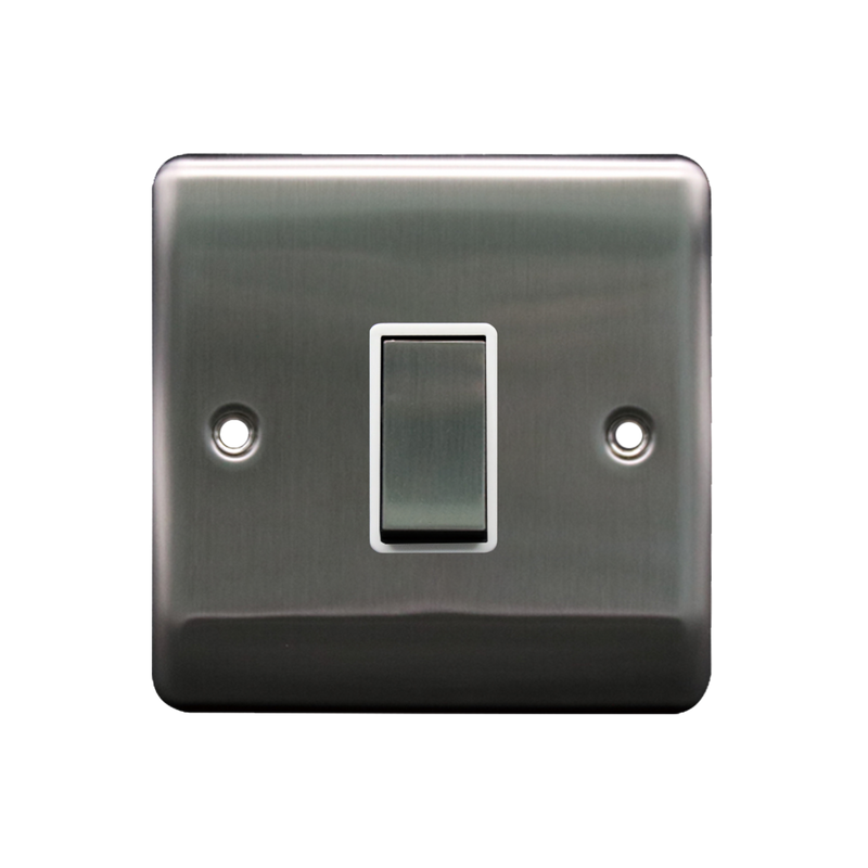 Caradok 1G Intermediate 10A Switch Brushed Chrome White Insert - Caradok - The Curve - Brushed Steel
