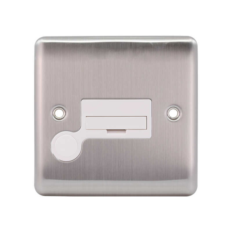 Caradok 13A Unswitched Spur + FO Brushed Chrome White Insert - Caradok - The Curve - Brushed Steel