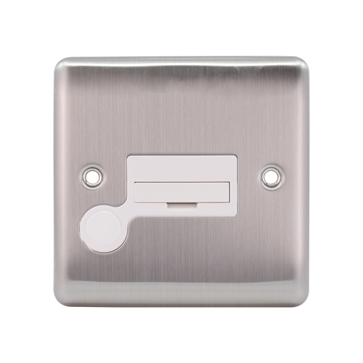 Caradok 13A Unswitched Spur + FO Brushed Chrome White Insert - Caradok - The Curve - Brushed Steel