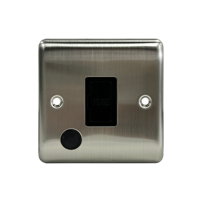 Caradok 13A Unswitched Spur + FO Brushed Chrome Black Insert - Caradok - The Curve - Brushed Steel