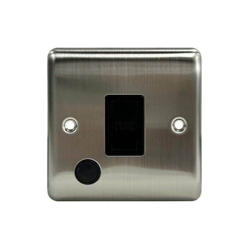Caradok 13A Unswitched Spur + FO Brushed Chrome Black Insert - Caradok - The Curve - Brushed Steel