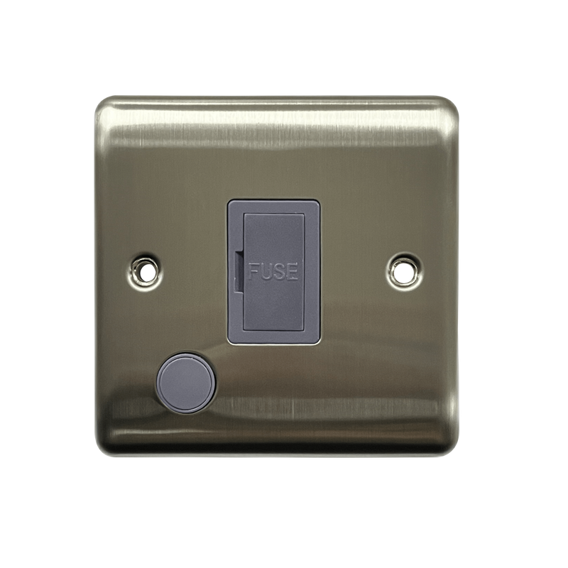 Caradok 13A Unswitched Spur + FO Brushed Chrome Grey Insert - Caradok - The Curve - Brushed Steel