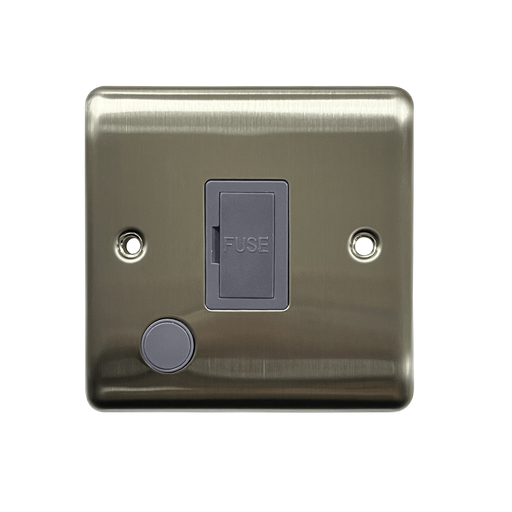 Caradok 13A Unswitched Spur + FO Brushed Chrome Grey Insert - Caradok - The Curve - Brushed Steel