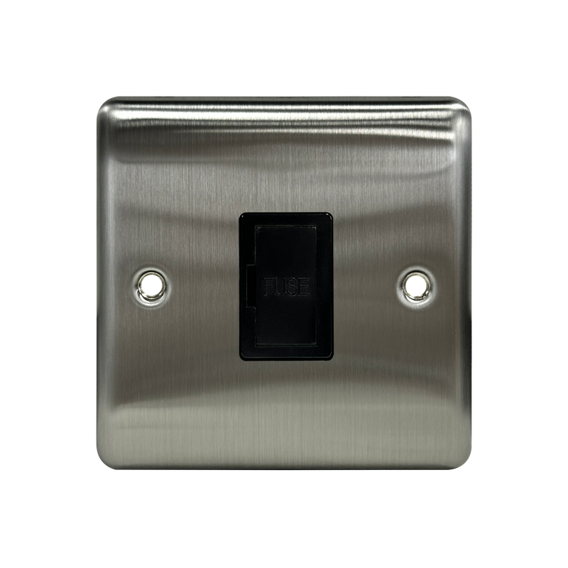 Caradok 13A Unswitched Spur Brushed Chrome Black Insert - Caradok - The Curve - Brushed Steel