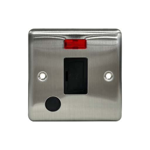 Caradok 13A Unswitched Spur c/w Neon + FO Brushed Chrome Black Insert - Caradok - The Curve - Brushed Steel