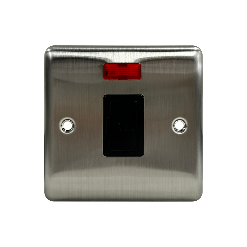 Caradok 13A Unswitched Spur c/w Neon Brushed Chrome Black Insert - Caradok - The Curve - Brushed Steel