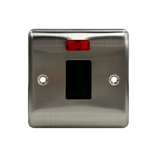 Caradok 13A Unswitched Spur c/w Neon Brushed Chrome Black Insert - Caradok - The Curve - Brushed Steel