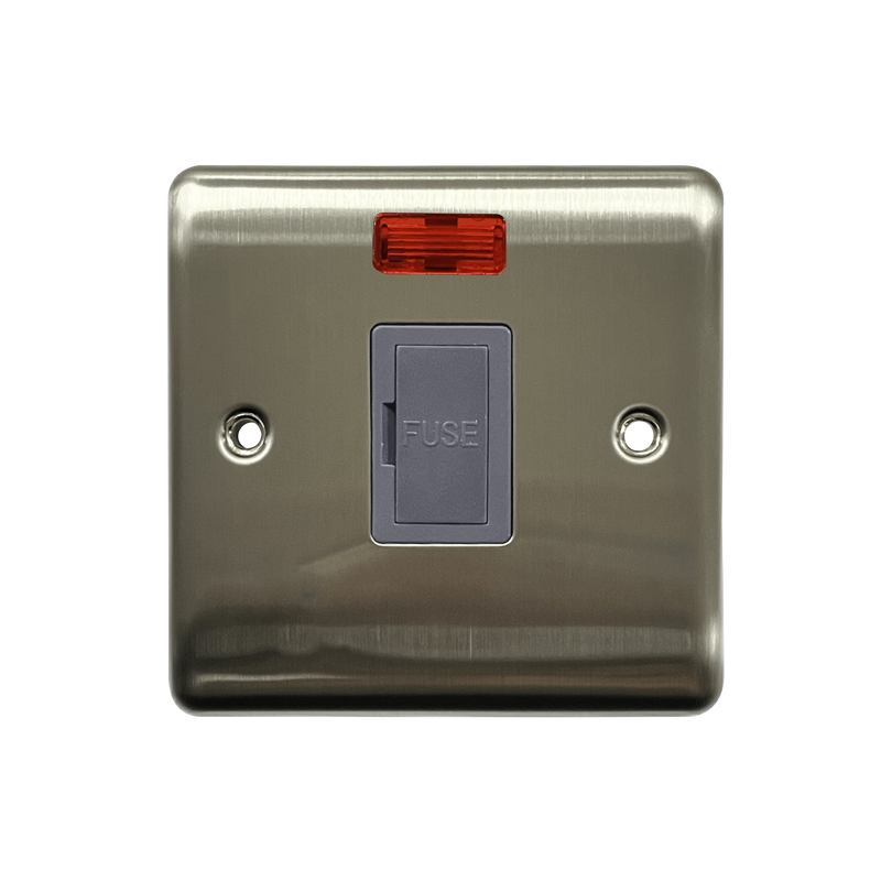 Caradok 13A Unswitched Spur c/w Neon Brushed Chrome Grey Insert - Caradok - The Curve - Brushed Steel