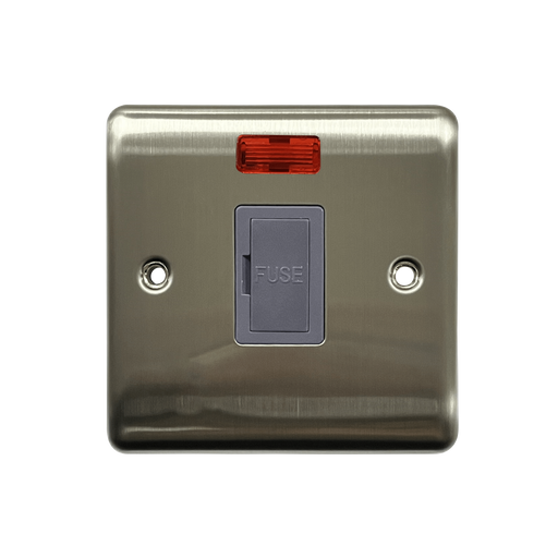 Caradok 13A Unswitched Spur c/w Neon Brushed Chrome Grey Insert - Caradok - The Curve - Brushed Steel