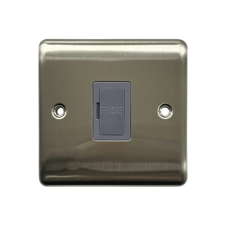Caradok 13A Unswitched Spur Brushed Chrome Grey Insert - Caradok - The Curve - Brushed Steel