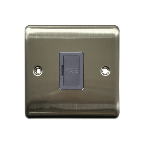 Caradok 13A Unswitched Spur Brushed Chrome Grey Insert - Caradok - The Curve - Brushed Steel