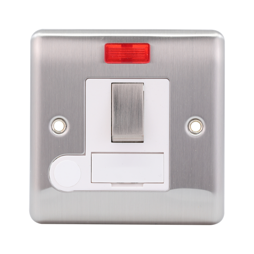 Caradok 13A Switched Spur c/w Neon + FO Brushed Chrome White Insert - Caradok - The Curve - Brushed Steel