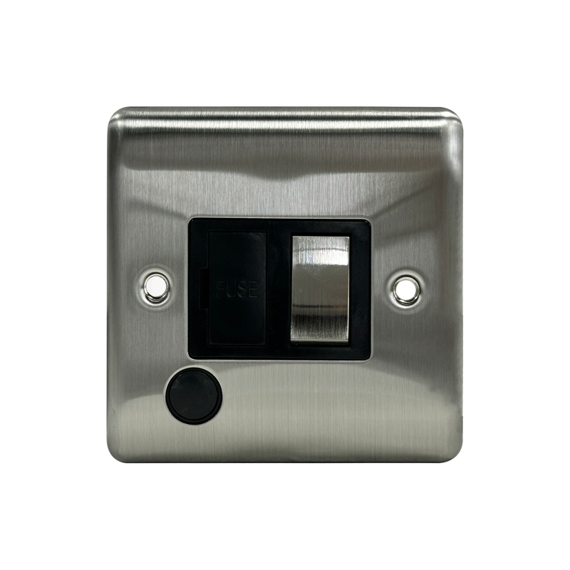 Caradok 13A Switched Spur + FO Brushed Chrome Black Insert - Caradok - The Curve - Brushed Steel