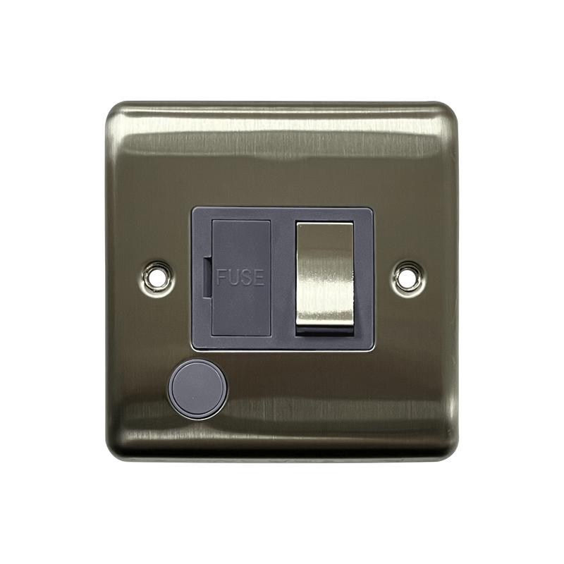 Caradok 13A Switched Spur + FO Brushed Chrome Grey Insert - Caradok - The Curve - Brushed Steel