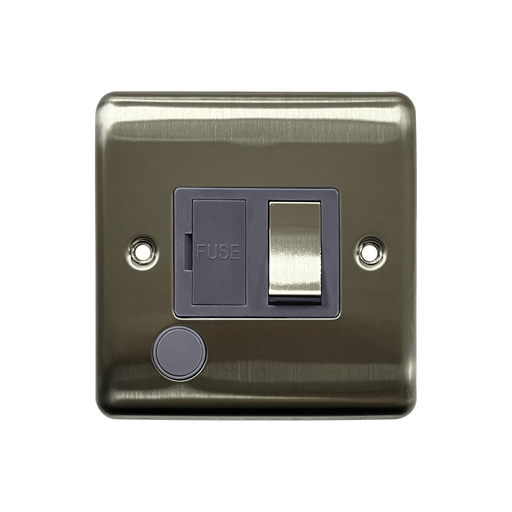 Caradok 13A Switched Spur + FO Brushed Chrome Grey Insert - Caradok - The Curve - Brushed Steel