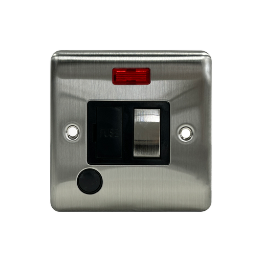 Caradok 13A Switched Spur c/w Neon + FO Brushed Chrome Black Insert - Caradok - The Curve - Brushed Steel