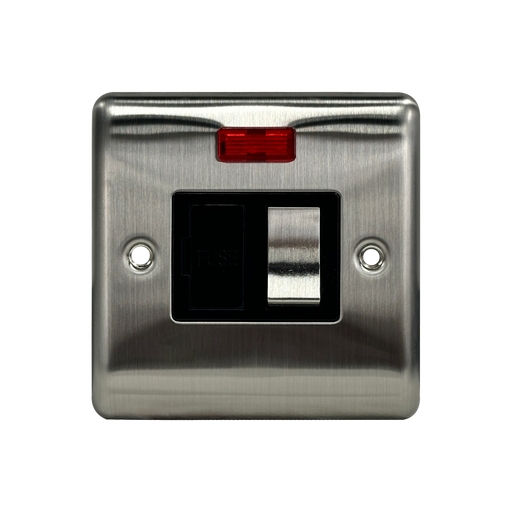 Caradok 13A Switched Spur c/w Neon Brushed Chrome Black Insert - Caradok - The Curve - Brushed Steel