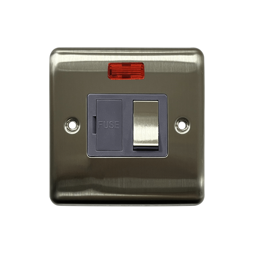 Caradok 13A Switched Spur c/w Neon Brushed Chrome Grey Insert - Caradok - The Curve - Brushed Steel
