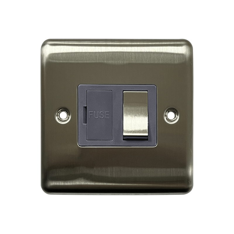 Caradok 13A Switched Spur Brushed Chrome Grey Insert - Caradok - The Curve - Brushed Steel