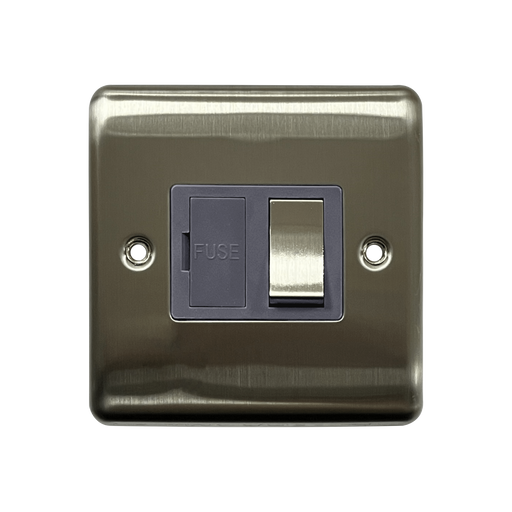 Caradok 13A Switched Spur Brushed Chrome Grey Insert - Caradok - The Curve - Brushed Steel