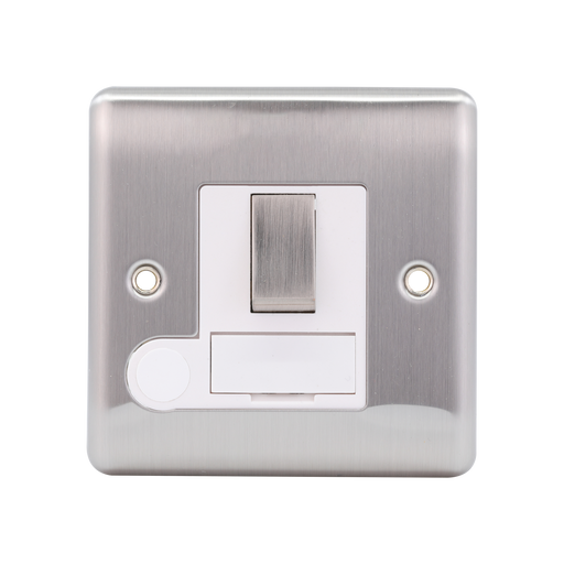 Caradok 13A Switched Spur + FO Brushed Chrome White Insert - Caradok - The Curve - Brushed Steel