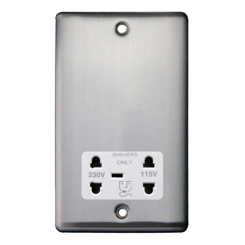 Caradok Shaver Socket Brushed Chrome White Insert - Caradok - The Curve - Brushed Steel