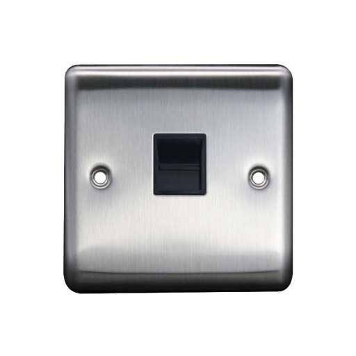 Caradok 1G Secondary Telephone Socket Brushed Chrome Black Insert - Caradok - The Curve - Brushed Steel