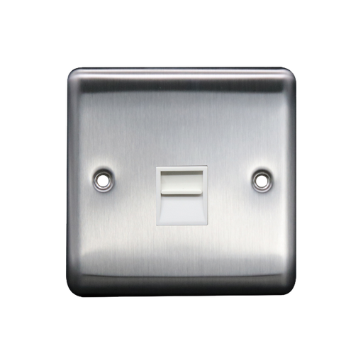 Caradok 1G Secondary Telephone Socket Brushed Chrome White Insert - Caradok - The Curve - Brushed Steel
