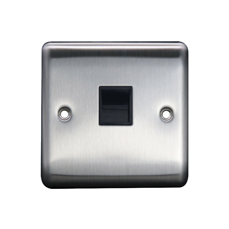 Caradok 1G Master Telephone Socket Brushed Chrome Black Insert - Caradok - The Curve - Brushed Steel