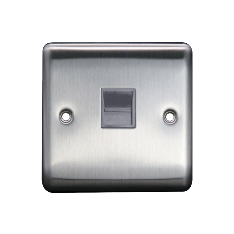 Caradok 1G Master Telephone Socket Brushed Chrome Grey Insert - Caradok - The Curve - Brushed Steel