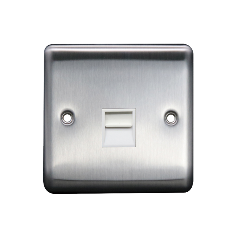 Caradok 1G Master Telephone Socket Brushed Chrome White Insert - Caradok - The Curve - Brushed Steel