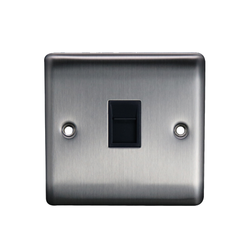 Caradok 1G RJ45 Cat5 Socket Brushed Chrome Black Insert - Caradok - The Curve - Brushed Steel