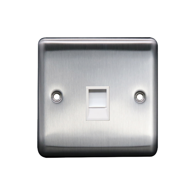 Caradok 1G RJ45 Cat5 Socket Brushed Chrome White Insert - Caradok - The Curve - Brushed Steel