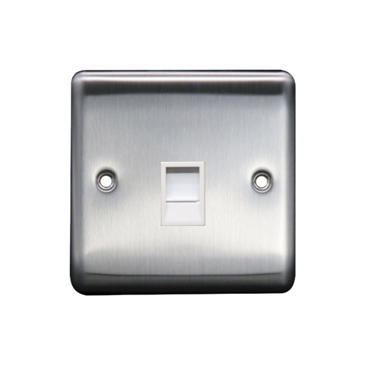 Caradok 1G RJ45 Cat5 Socket Brushed Chrome White Insert - Caradok - The Curve - Brushed Steel