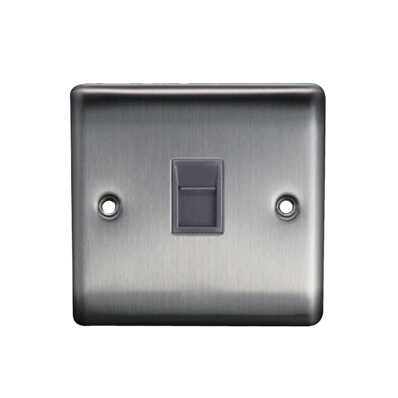 Caradok 1G RJ45 Cat5 Socket Brushed Chrome Grey Insert - Caradok - The Curve - Brushed Steel