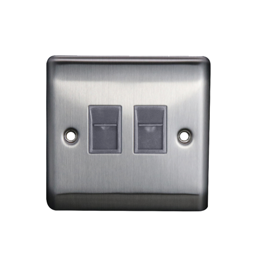 Caradok 2G RJ45 Cat5 Socket Brushed Chrome Grey Insert - Caradok - The Curve - Brushed Steel
