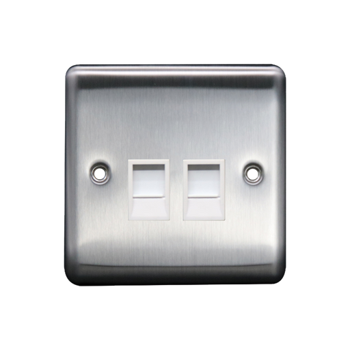 Caradok 2G RJ45 Cat5 Socket Brushed Chrome White Insert - Caradok - The Curve - Brushed Steel