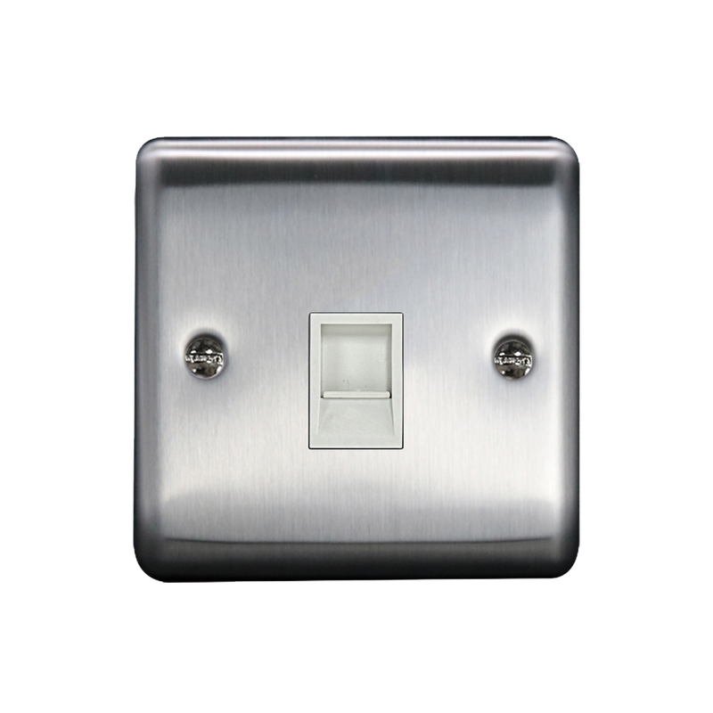 Caradok 1G RJ11 Telephone Point Brushed Chrome White Insert - Caradok - The Curve - Brushed Steel
