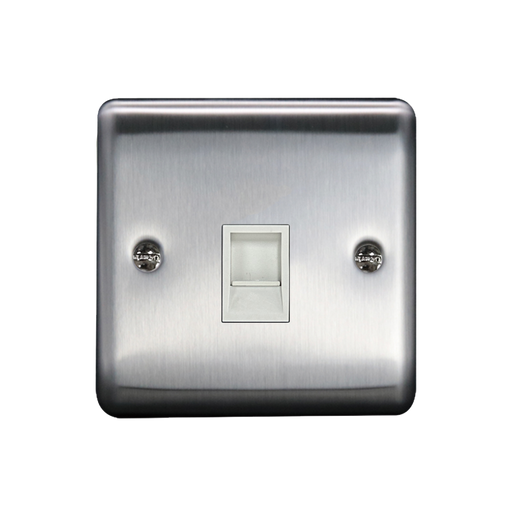 Caradok 1G RJ11 Telephone Point Brushed Chrome White Insert - Caradok - The Curve - Brushed Steel
