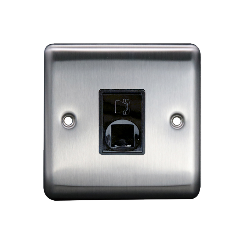 Caradok 1G RJ11 Telephone Point Brushed Chrome Grey Insert - Caradok - The Curve - Brushed Steel