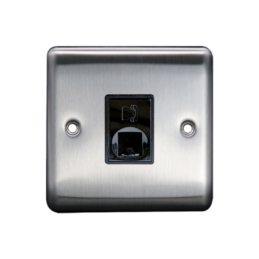 Caradok 1G RJ11 Telephone Point Brushed Chrome Grey Insert - Caradok - The Curve - Brushed Steel